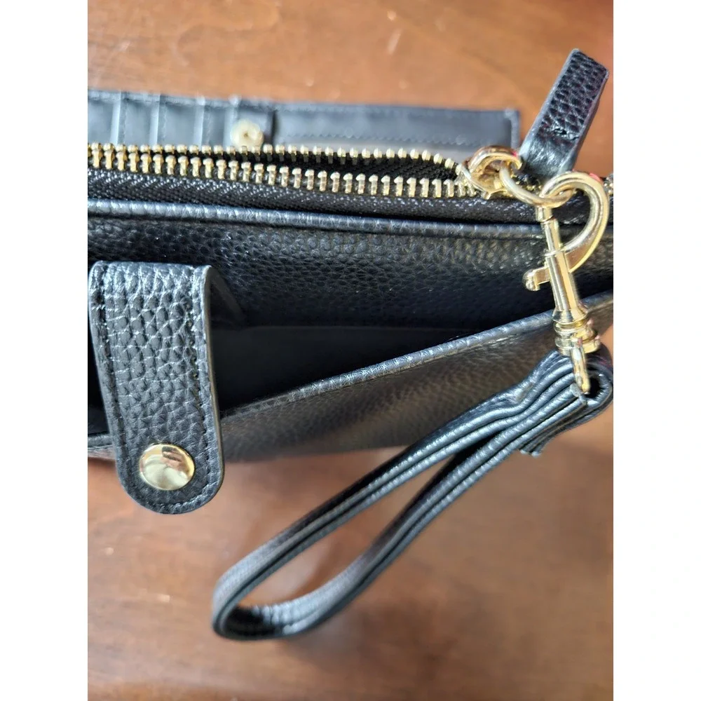 Nanette Lepore Black Pebbled Wristlet Wallet Clutch Zip Around‎ Card Holder - Picture 5 of 7